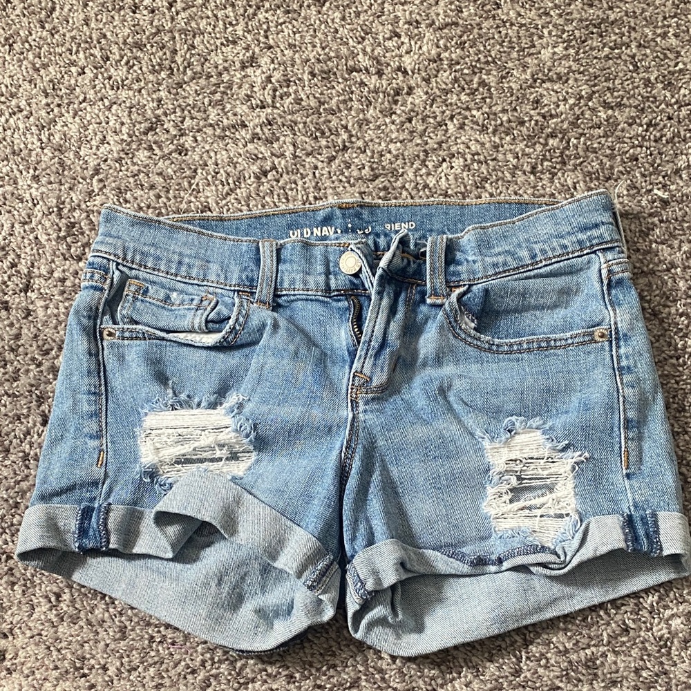 Old Navy Light Blue Ripped Denim Rolled Cuff Shorts